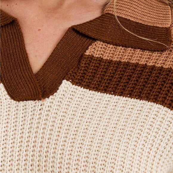 V-Neck Knit Colorblock Pullover Sweater - Picture 2 of 6